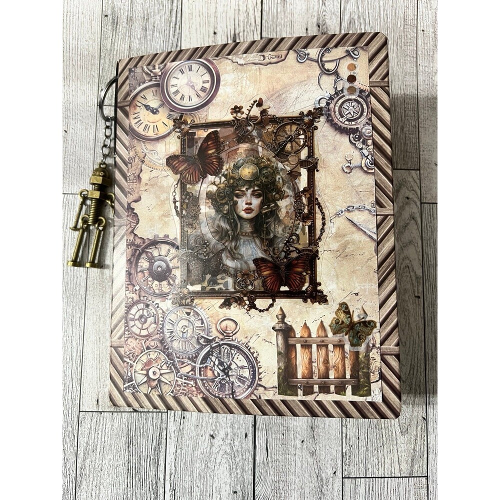 Handmade Steampunk Junk Journal w/Robot Keychain and Ephemera Pocket Folder